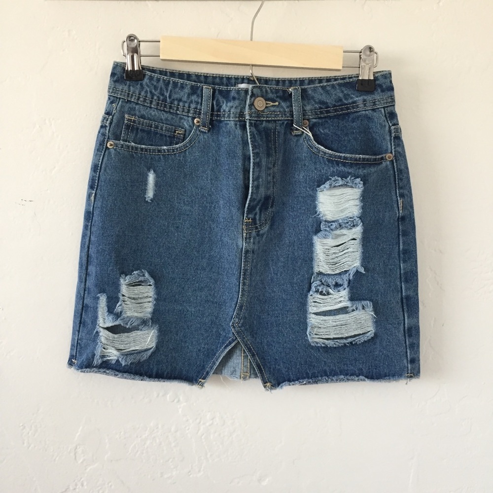 NWT Denim Distressed Skirt - Picture 2 of 7
